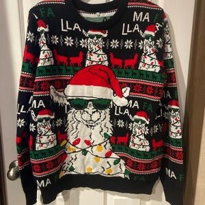 Festive Llama Christmas Sweater - Black, Red, Green Large
